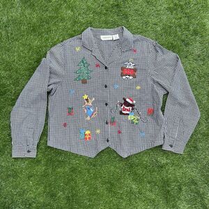 Vintage Lemon Grass Shirt Womens XL Christmas Embroidered Puppy Gift Grandmacore